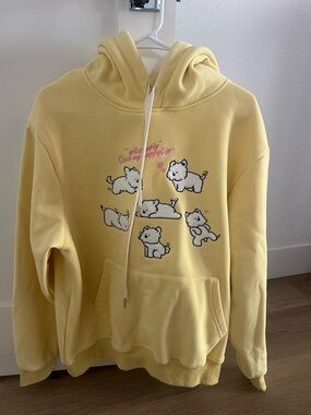Aelfric Eden Pale Yellow Hoodie with Puppy Graphics